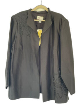 Victor Costa 100% Silk Women’s Black Open-Front Embroidered Jacket 3X Nee